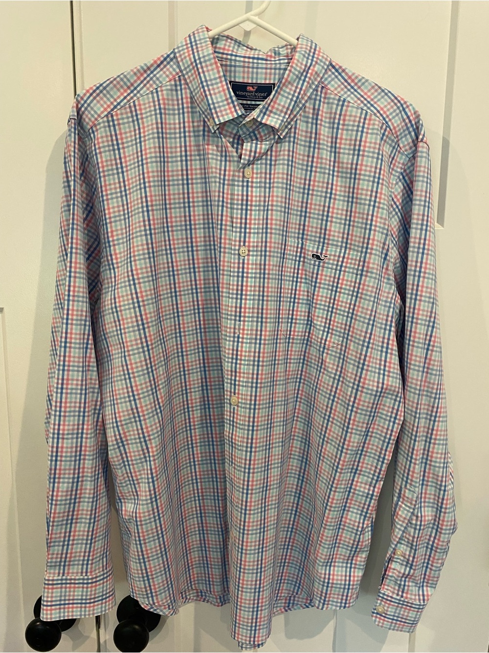 Vineyard Vines Pink and Blue Plaid Long-Sleeve Button-Down Tucker Shirt
